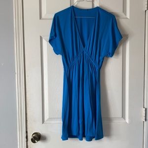 No brand blue v neck pool cover up midi mini rouched gathered dress no size